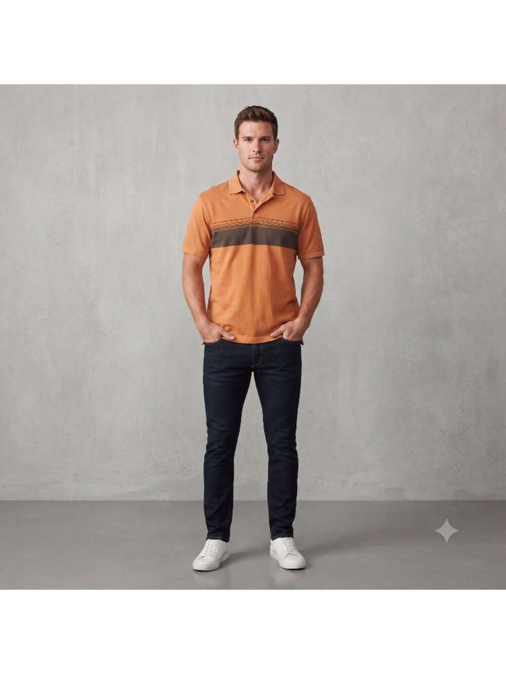 RedHead Men Polo Shirt Small Short Sleeve Orange Striped Casual 100% Cotton Slit